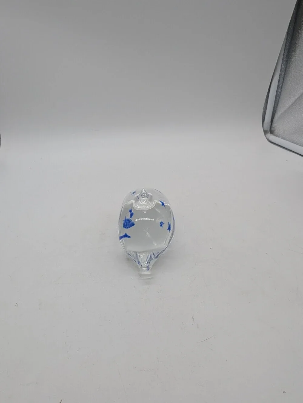Vintage Hand Blown Art Glass Dolphin Figurine Paperweight Clear with Blue Stars